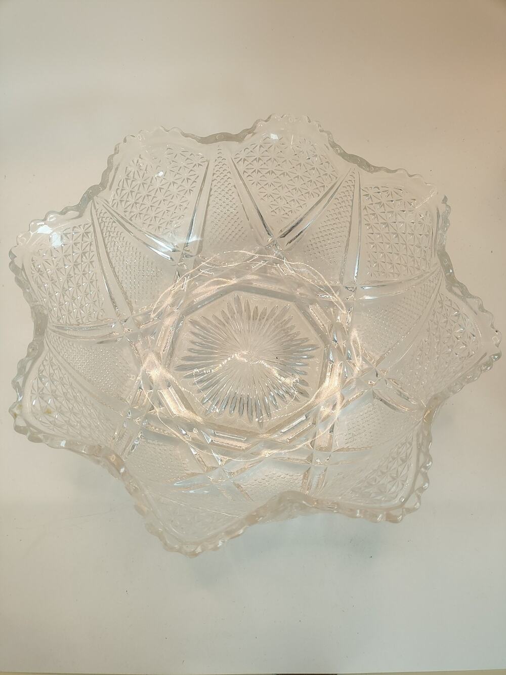 Large Antique American Brilliant period Cut Glass Bowl 9.5x9.5x3.5" Tall